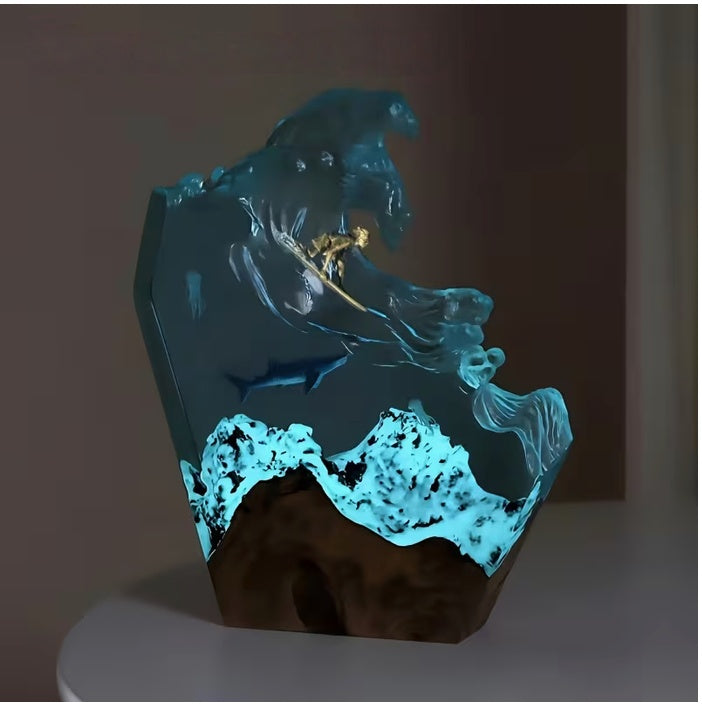 Ocean Surfing Whale Resin Lamp VIP