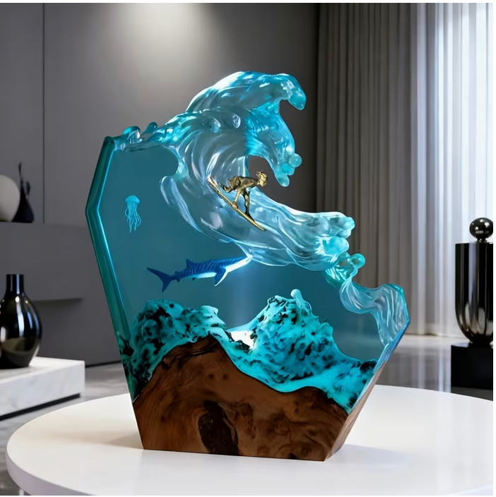 Ocean Surfing Whale Resin Lamp VIP