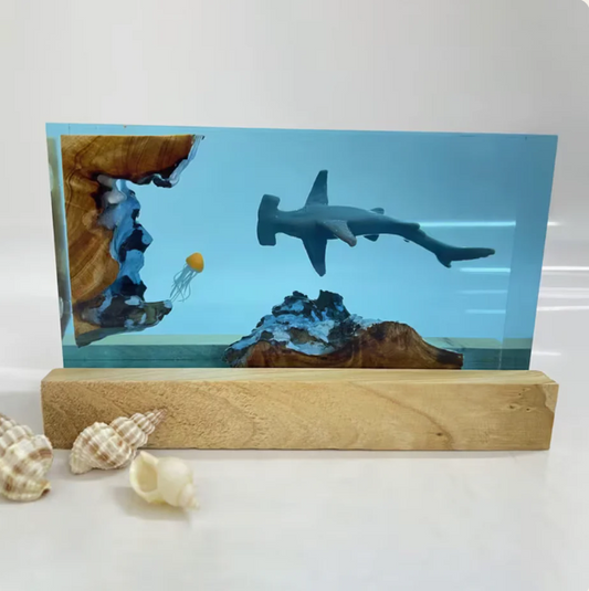 Hammer Head Shark and Jellyfish Resin Lamp VIP