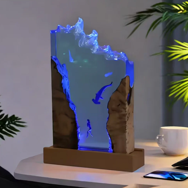 Whale and Diver Resin Lamp